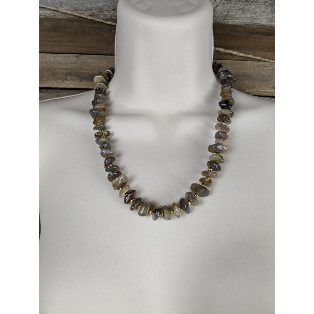 Vintage Multicolor Natural Stone Gold Tone Bead Barrel Clasp Necklace 1990s